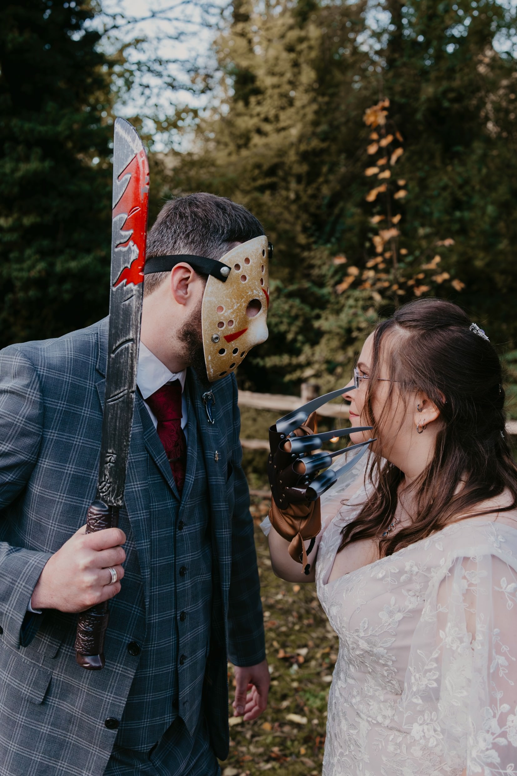 Horror wedding photography, gothic wedding photography - Freddy Vs Jason wedding photo
